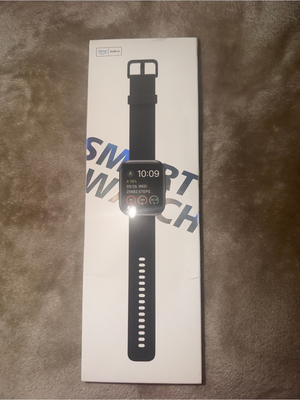 Amazon Smartwatch with Black Band and Square Display